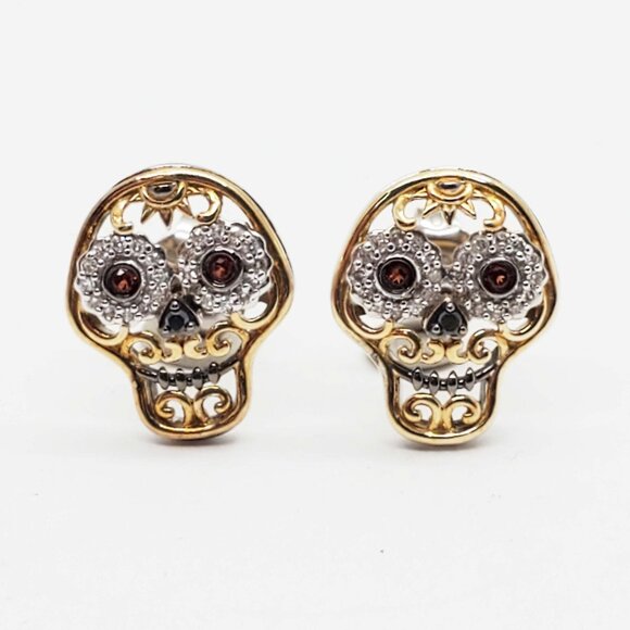 Disney Treasures Coco Garnet & Diamond Sugar Skull Earrings 925 & 10k Rose Gold